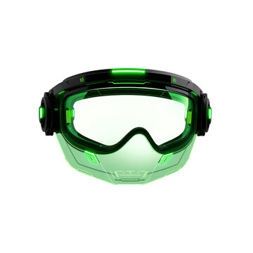 Futuristic tactical green glow visor isolated on white background