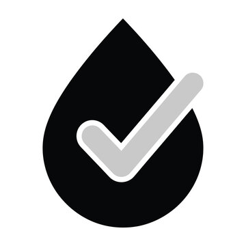 Black water drop icon with gray checkmark symbol
