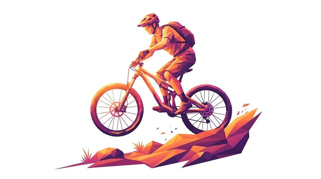 Man riding mountain bike downhill on rocky terrain