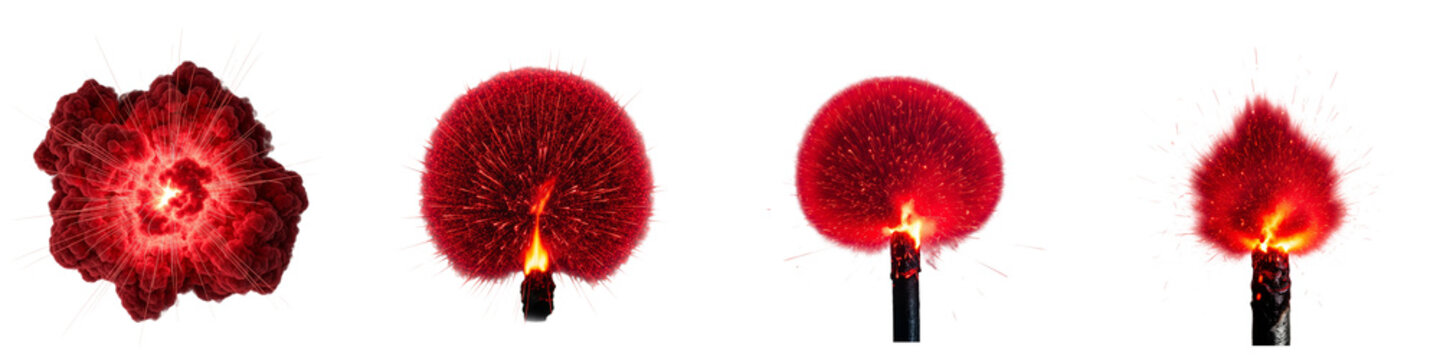 Red emergency flare explosions sequence isolated on black background