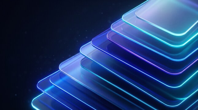 Futuristic Blue Glassmorphism Background with Layered Rounded Rectangles