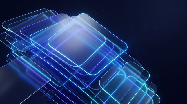 Futuristic Blue Glassmorphism Background with Layered Rounded Rectangles