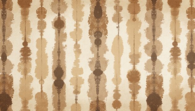 Vertical paint strokes form irregular stripe pattern. Abstract organic shapes create textured surface. Earthy beige and brown tones evoke rustic natural feel. This design suggests handmade fabric.