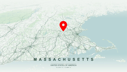 Modern minimalist vector map of Massachusetts state. High-quality scalable illustration of Massachusetts geographic boundaries, Cape Cod peninsula for posters design. © AliRza