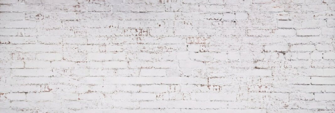 Panoramic Vintage Whitewashed Brick Wall Texture Background
