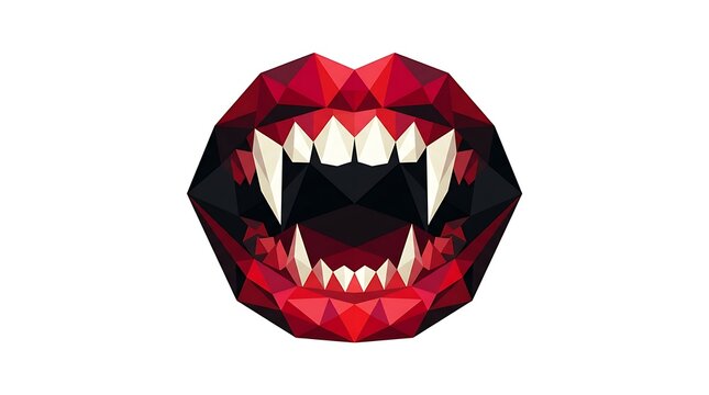 Abstract mouth with fangs and red polygon texture