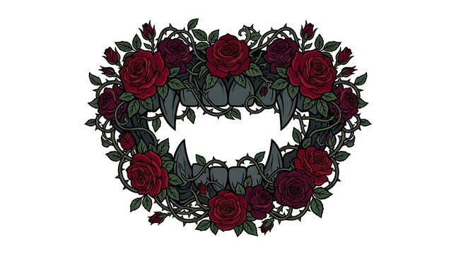 Floral vampire fangs symbol with roses