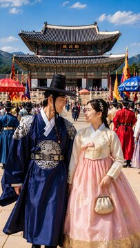 Traditional Korean Culture Celebration with Hanbok and Historic Palace