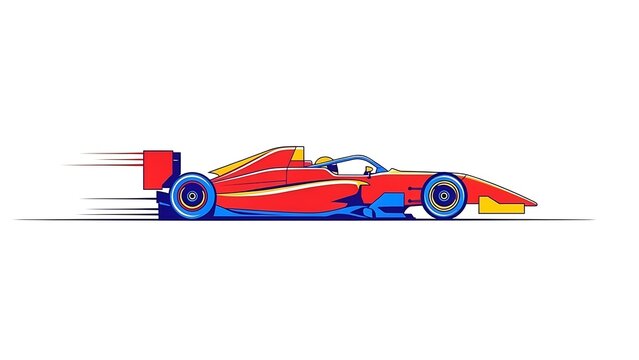 red and blue open wheel race car flat vector illustration isolated on plain white background