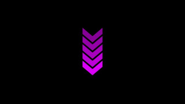Vertical Down Directional Chevron Arrow Loop Animation. Modern Navigation Indicator on Black Background. 4K Motion Graphics