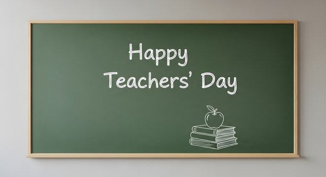 Happy teachers' day chalkboard illustration with apple and books