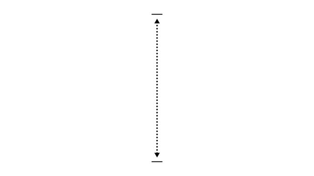 Vertical height dimension line with double sided arrow . Animated vertical measurement arrow line icon isolated on White background