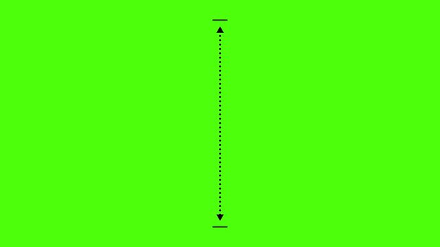 Vertical height dimension line with double sided arrow . Animated vertical measurement arrow line icon isolated on Green screen background