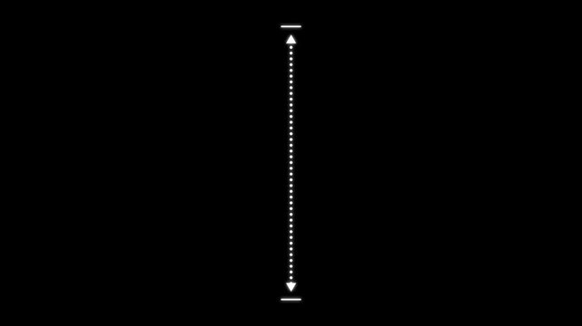 Vertical height dimension line with double sided arrow . Animated vertical measurement arrow line icon isolated on dark background