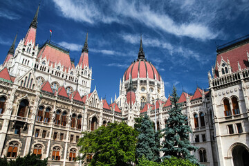 Hungarian Parliament Building Orszaghaz architectural detail with dome and spires in Budapest Hungary © Chris Jones