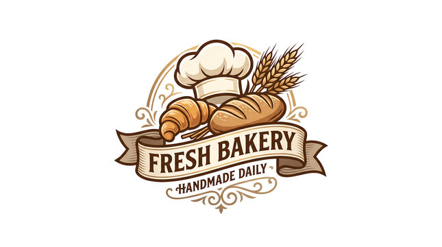 Bakery logo features a chef hat and fresh bread on a white backdrop.