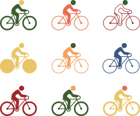 Obraz premium Set of colorful people riding bicycles icons for sport and fitness design