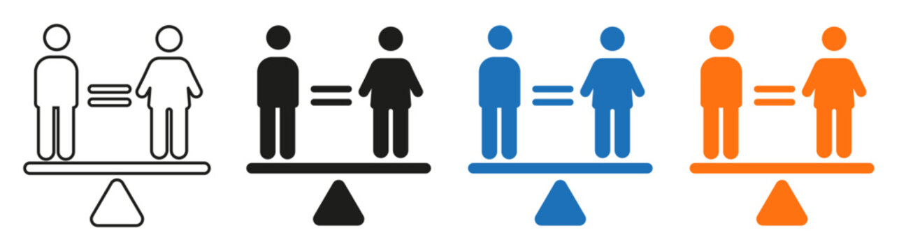 Gender equality icon. Equal rights, gender balance, women and men, workplace diversity, social inclusion, equality awareness collection. Editable icons. Vector.