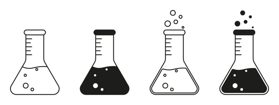 Laboratory flask icon. Chemistry experiment, scientific research, chemical analysis, laboratory equipment, science education, chemistry glassware collection. Editable icons. Vector.