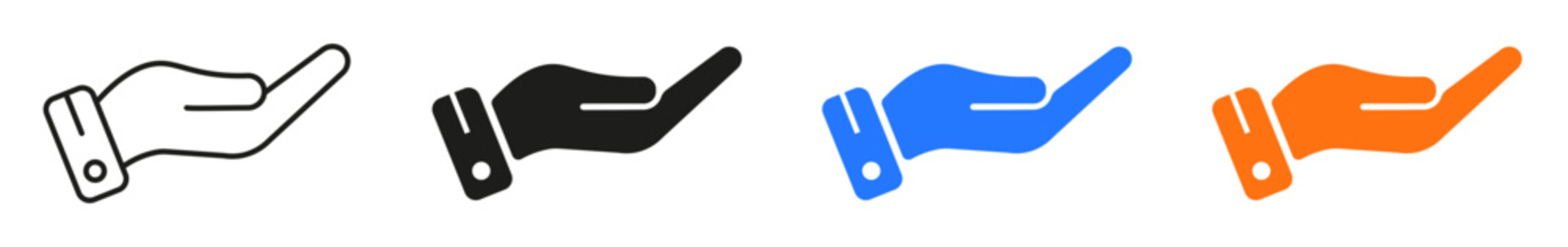 Open hand icon. Helping hand, support service, customer assistance, giving gesture, care and protection, humanitarian aid collection. Editable icons. Vector.