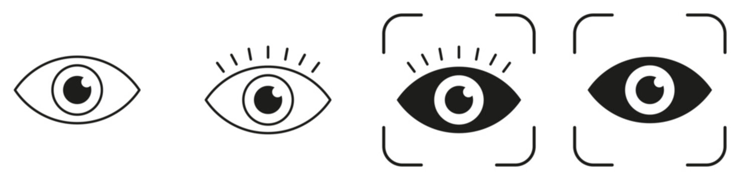 Eye icon set. Eye view icon. Vision, visibility, view monitoring, visual recognition, surveillance security, user interface collection. Editable icons. Vector.