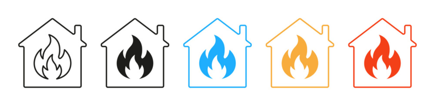 Fire safety icon. Fire protection, flame hazard, residential fire prevention, home fire alarm, emergency preparedness, building safety collection. Editable icon. Vector