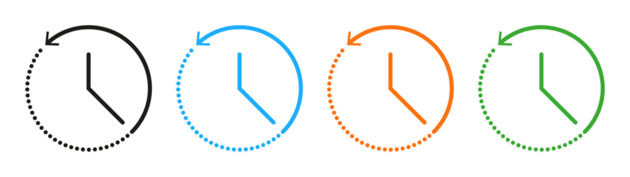 Clock refresh icons set. Time, update, sync and cycle symbols. Editable stroke.