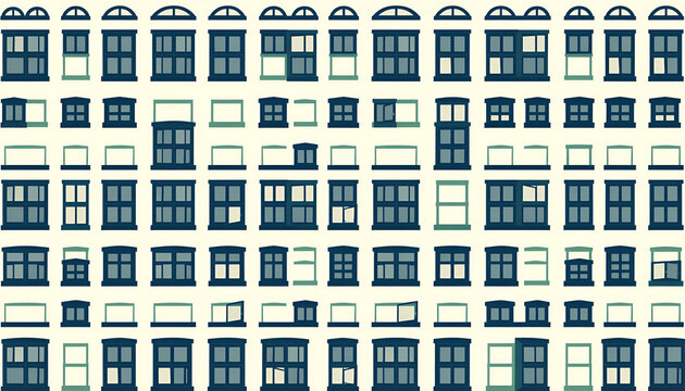 Set of diverse window styles in a flat vector pattern design