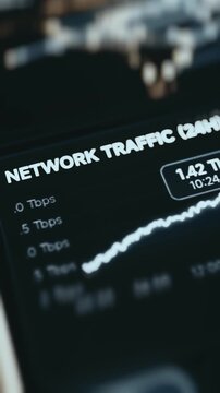Network Traffic Panel Tilted Into Frame With Terabit Scale And Rising Line