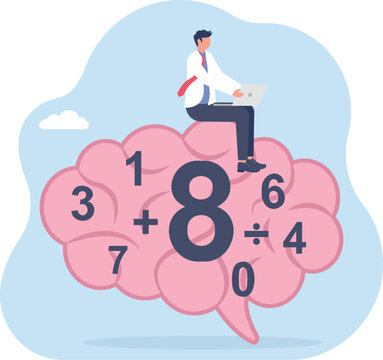 Businessman sitting on a brain with numbers