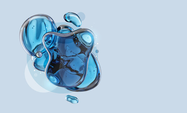 Water hydration balance, transparent liquid drops background. Hyaluronic acid serum droplet, skin moisture barrier concept. Pure aqua bubble molecule for cosmetics, dermatology, wellness care
