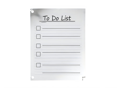 To do list paper sheet with check boxes and lines for daily tasks isolated on transparent background