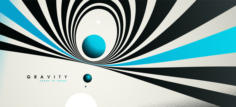 Blue colored gravity concept illustrating controlled attraction, depth, and focused motion as element converge into a calm, structured center.