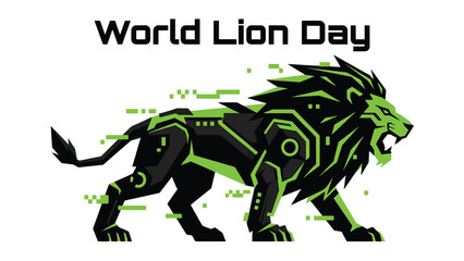 Fototapeta premium Lion Digital Illustration with Neon Green Circuit Board Patterns