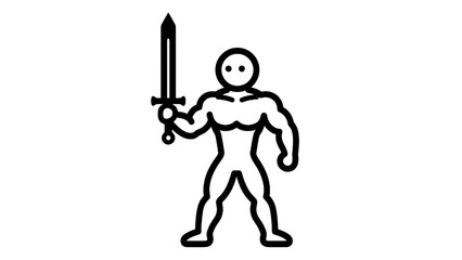 Minimalist Line Art Illustration of a Muscular Warrior Character Holding a Medieval Longsword for Fantasy Roleplaying Games and Gaming Concepts © RobbyAkmal