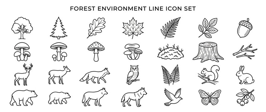 Forest Environment Line Icons Set