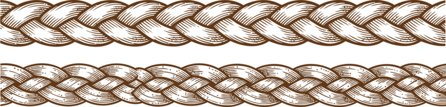 Rope braided strands illustration set- decorative design borders