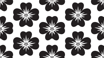 Fototapeta premium Seamless Black Four Leaf Clover Vector Pattern with Stencil Floral Motifs for Textile Print and Wallpaper Design