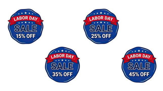 Labor day sale badges collection with discount offers 15 25 35 and 45 off