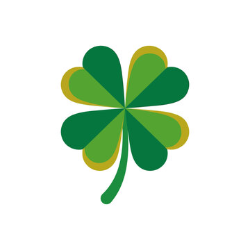 Green Four Leaf Clover Symbol on White Background, Lucky Charm Icon, St. Patrick's Day