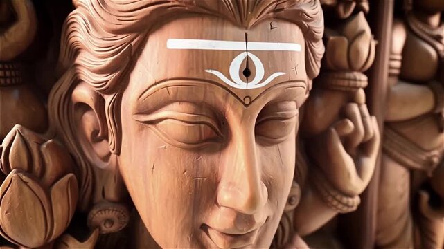 Intricate stone carving of Hindu deity
