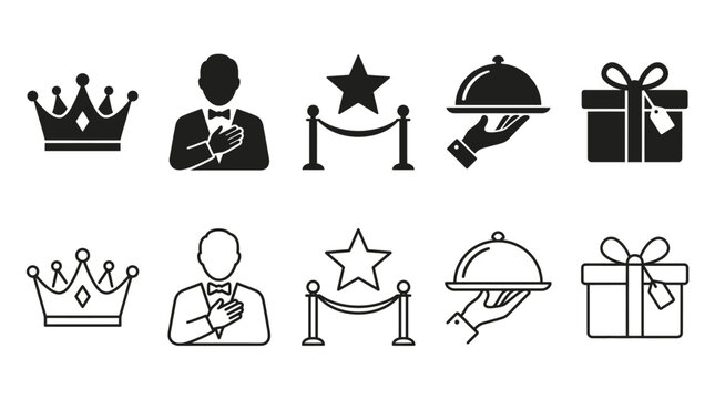 Luxury Hospitality Icons with Crown Service Gift and Celebration Designs