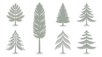 Fototapeta premium Collection of stylized evergreen tree silhouettes