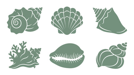 Collection of seashell and coral icons © Akun