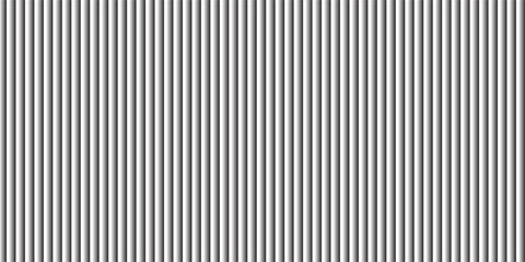 Patterned ribbed metal background with wall panel and white glass roof. Iron and plastic texture with zinc steel sheet and corrugated coating. 3D silver facade with frosted reed metal glowing effect. © wahyu