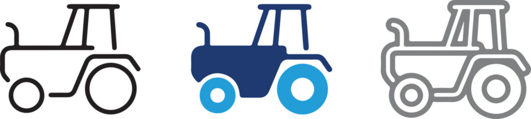 Handmade vector illustration set of farm tractor heavy agricultural machinery vehicles and transport equipment icons on transparent background © Lovely QT