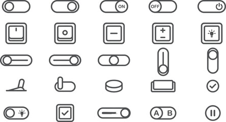 Fototapeta premium A collection of various modern toggle switch vector graphic icons for digital user interface design