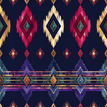 Jewel toned expedition tribal ikat seamless pattern for textile and print