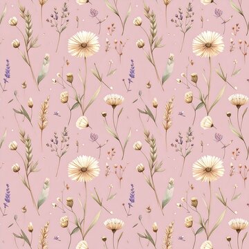 Boho meadow wild dandelion flower seamless pattern for textile and background design