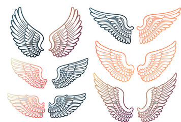Fototapeta premium Set of various hand drawn angel wings in different shapes and styles for creative design projects